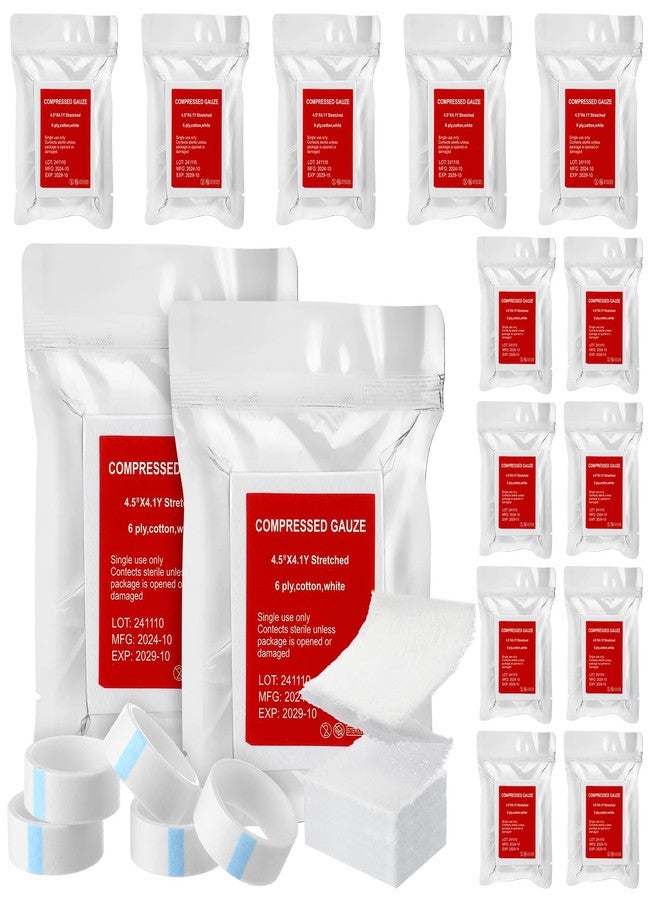 Threlaco 10 Pcs Z-Folded Compressed Sterile Gauze 4.5" x 4.1 Yards Combat Gauze Trauma Pad 6-ply 100% Cotton for Emergency Wound Dressing, First Aid Ifak Supplies Trauma Kit - Image 1